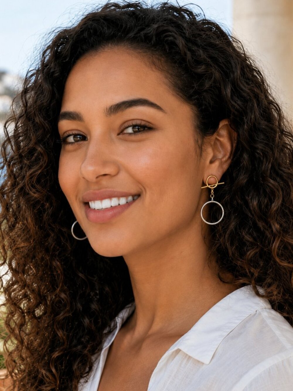 18k Gold Two Tone Convertible Toggle Hoop Drop Earrings Mixed Metal Stainless